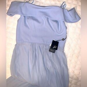 Adrianna Papell Light Blue Off-Shoulder Wedding Guest Dress worn once